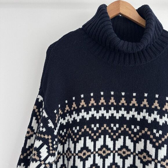 Barbour Dress Womens 10 Wool Fair Isle Patrisse Turtleneck Midi Tuckernuck Navy - Picture 2 of 13